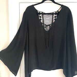 PHANUEL Black Bell Sleeve Open-Back Top